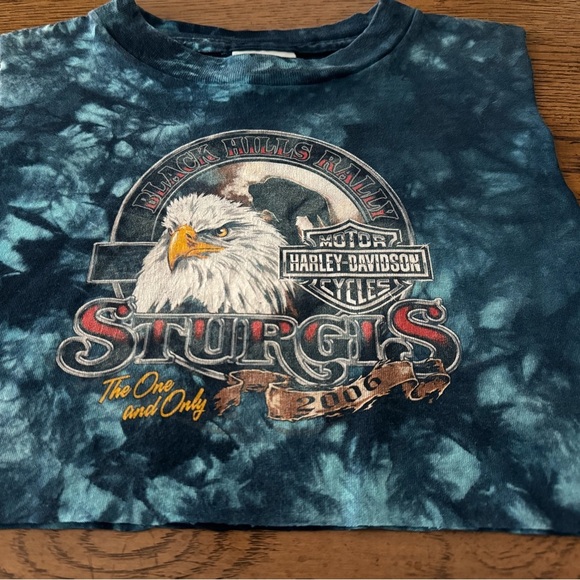 Vintage 2006 Harley-Davidson Sturgis Rally Cropped Tie-Dye Tank Top Deadwood SD - Picture 2 of 6